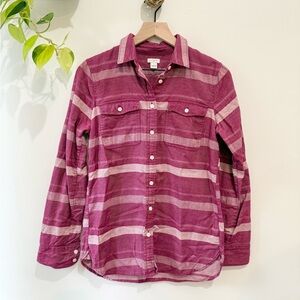 J.Crew Pink Striped Flannel Shirt XS Women’s 100% Cotton Button Down Long Sleeve
